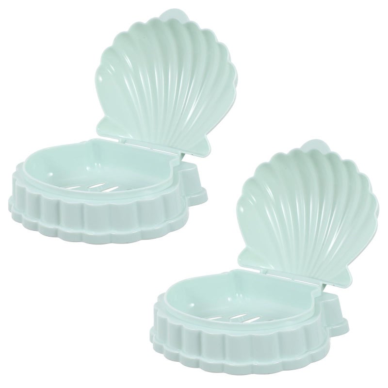 Sea Shell Shape Soap Dish Holder With Drainage For Bathroom Shower 2 Pieces Green - Image 2