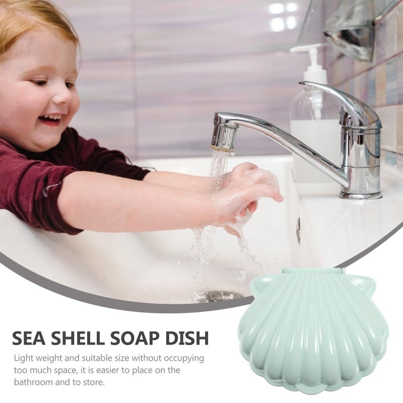 Sea Shell Shape Soap Dish Holder With Drainage For Bathroom Shower 2 Pieces Green - Image 4