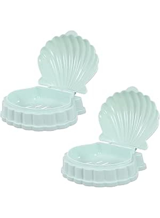 Sea Shell Shape Soap Dish Holder With Drainage For Bathroom Shower 2 Pieces Green - Image 1