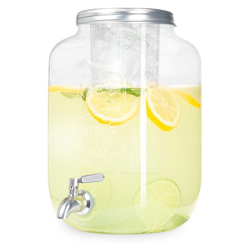 Crutello Outdoor Glass Beverage Dispenser with Stainless Steel Spigot  Ice Cylinder  2 Gallon Drink Dispenser for Tea Lemonade Cold Water  More  A FamilyOwned American Brand