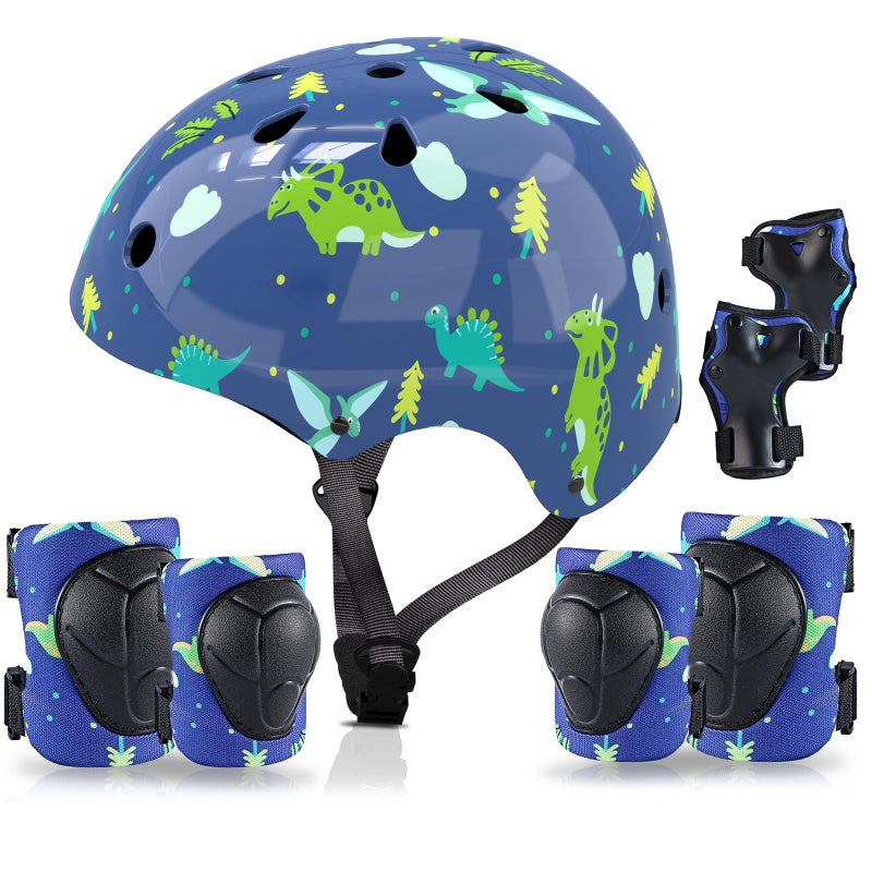 Uyomal Kids Helmet with Knee Pads Elbow Pads and Wrist Guards,Child Protective Gear for Boys Girls Age 3-5-8 Years fit Roller Skates, Skateboarding, Scooter Bicycle Skate Scooter Skateboard (Blue) - Image 1