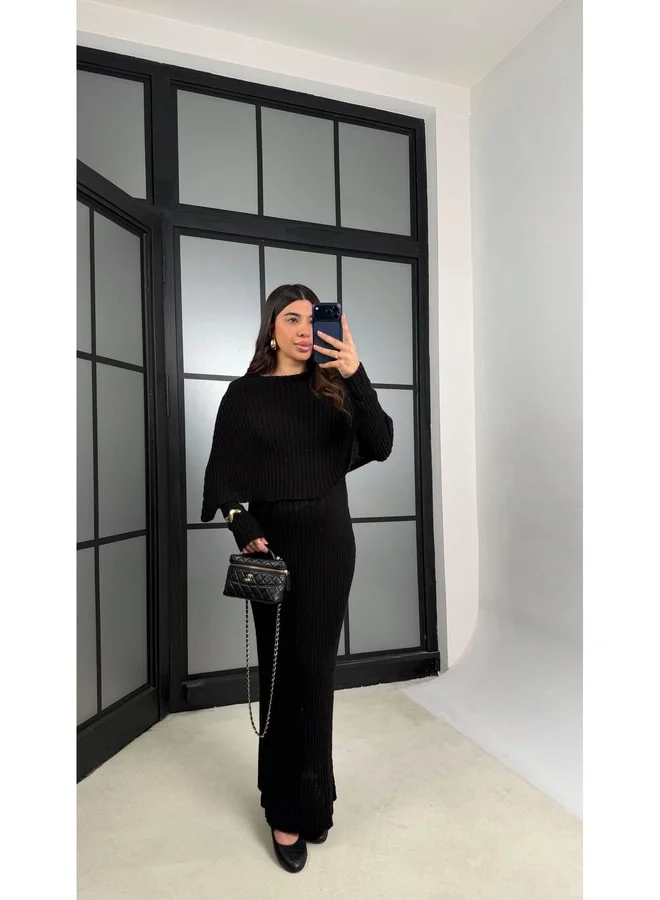 جاوس طقم من قطعتين بستانة سترة صوفية سوداء GAUS-01194.