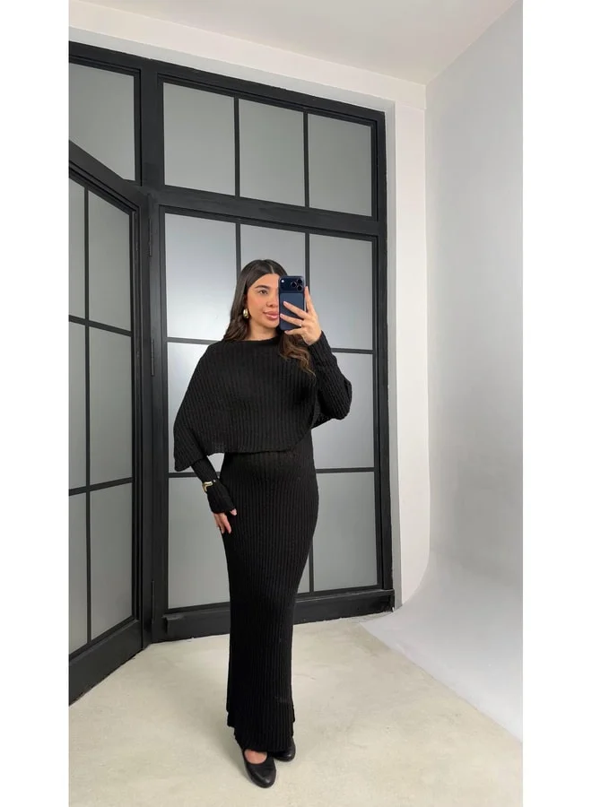 جاوس طقم من قطعتين بستانة سترة صوفية سوداء GAUS-01194.