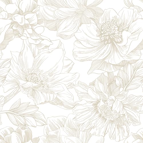 Ismoon Large Floral Peel and Stick Wallpaper Boho BeigeCoffee Contact Paper 173inx328ft Modern Wall Paper Removable Self Adhesive Bedroom Cabinet Bathroom Waterproof Mural Wall Decor Vinyl Roll - Image 1