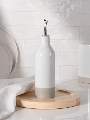famiware Milkyway 16oz Ceramic Olive Oil Dispenser Bottle 1 Piece Oil Dispenser for Kitchen with Stainless Steel Pourers Suitable for Storage Vinegar Soy Sauce Coffee Syrup Liquids White - Image 1