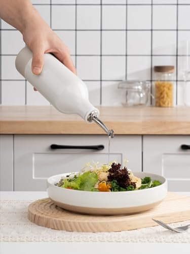 famiware Milkyway 16oz Ceramic Olive Oil Dispenser Bottle 1 Piece Oil Dispenser for Kitchen with Stainless Steel Pourers Suitable for Storage Vinegar Soy Sauce Coffee Syrup Liquids White - Image 3