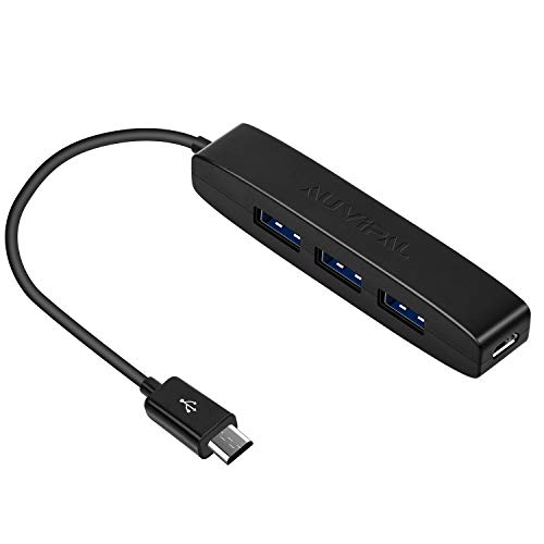 AuviPal 3-Port Micro USB OTG Hub Adapter (3 USB Ports + Power Port) for Fire Stick 4K, PlayStation Classic, Raspberry Pi Zero, Sega Genesis Mini, S/NES Classic Mini and More - Black - Image 1