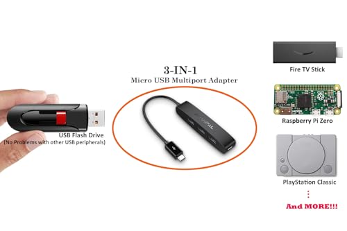 AuviPal 3-Port Micro USB OTG Hub Adapter (3 USB Ports + Power Port) for Fire Stick 4K, PlayStation Classic, Raspberry Pi Zero, Sega Genesis Mini, S/NES Classic Mini and More - Black - Image 2