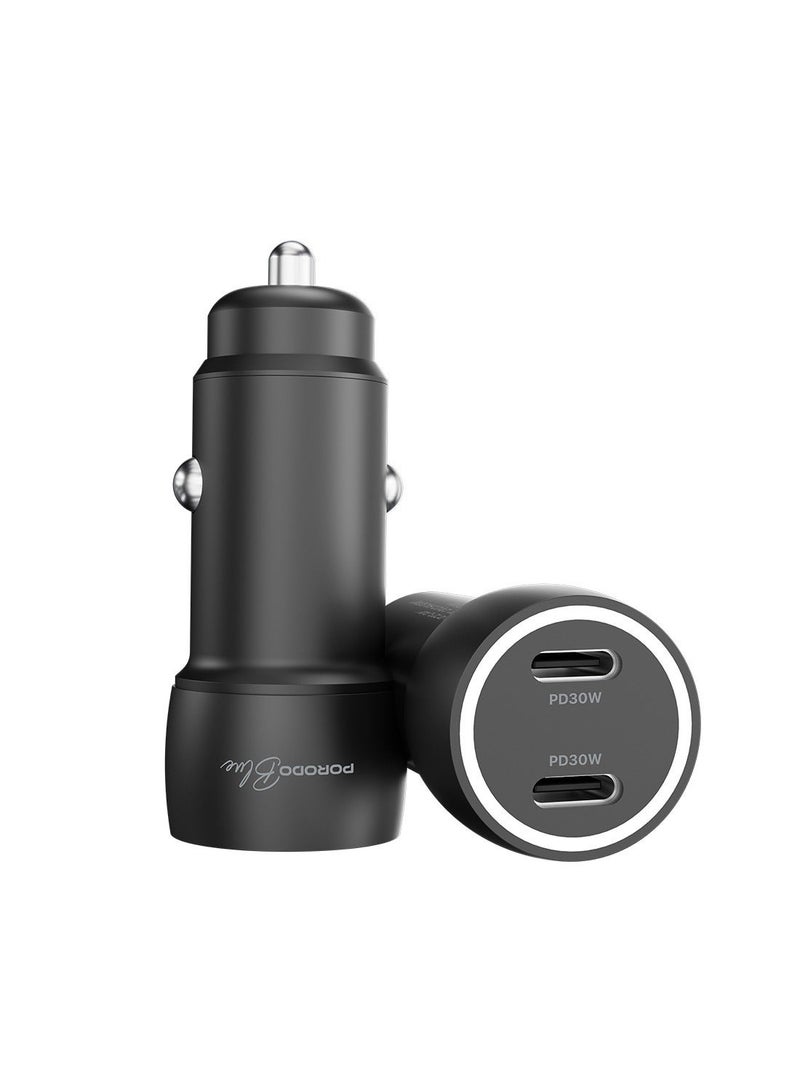porodo Blue Riva 60W Dual USB-C Car Charger with Simultaneous Charging , Auto-Off Function ,  Fast Charging for iPhone 17/16 Series, Samsung, Huawei, Xiaomi, Redmi, Vivo, Oppo - Image 1