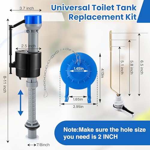 Saillong Universal Toilet Flusher Replacement Kit Fill Valve 2Inch Flapper Side Mount Handle Lever WaterSaving Adjustable Toilet Repair Kit Inside Tank Easy to Install1 SetBlue Grey Blue - Image 3