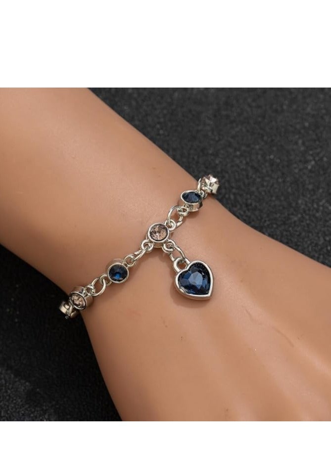 White Gold Plated Ocean Heart Charm Link Bracelet for Women Crystal Glass Heart Dainty Chain Simple Jewelry Gifts - Image 2
