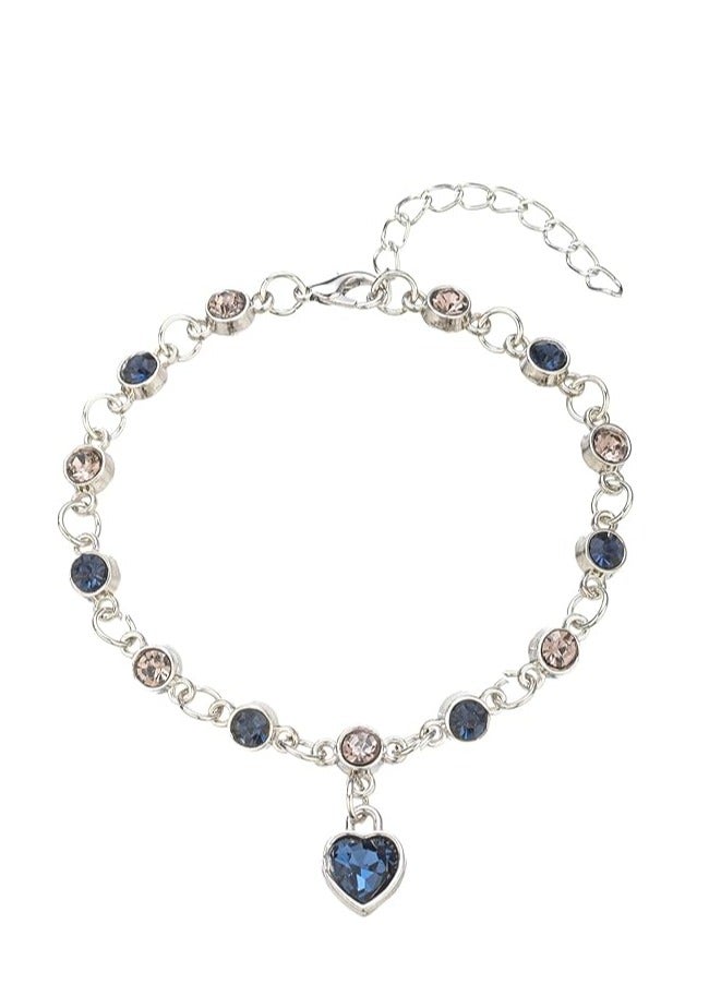 White Gold Plated Ocean Heart Charm Link Bracelet for Women Crystal Glass Heart Dainty Chain Simple Jewelry Gifts - Image 4