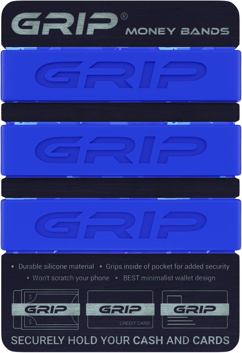 Grip Money Bands (Pack of 3) - DARK BLUE - Premium Silicone Band for Cash & Cards - Slim & Durable Design - Image 1