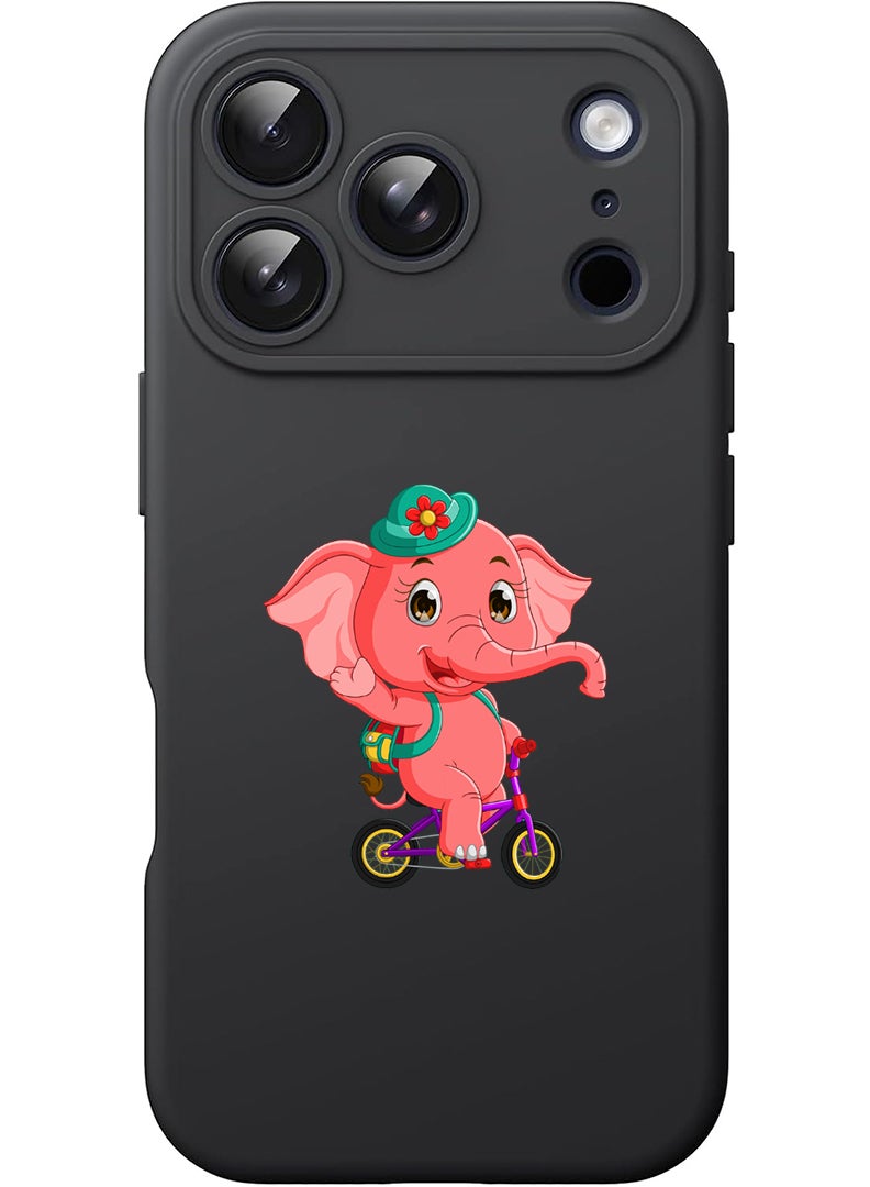 Theodor Protective Slim Fit Case Liquid Silicone Cover with Full Body Protection Anti-Scratch Shockproof Case For Apple iPhone 17 Pro Max (Black) pink elephant - Image 1