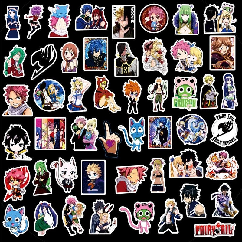 50 ملصق أنمي Fairy Tail للابتوب، واقي الصدمات، لوح التزلج، زجاجات الماء، الكمبيوتر، الهاتف، حزمة ملصقات أنمي للأطفال/الم��اهقين - Image 4