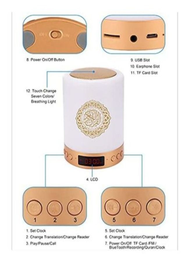 Portable LED Touch Night Light Quran Bluetooth Speaker Lamp with Remote - Image 2