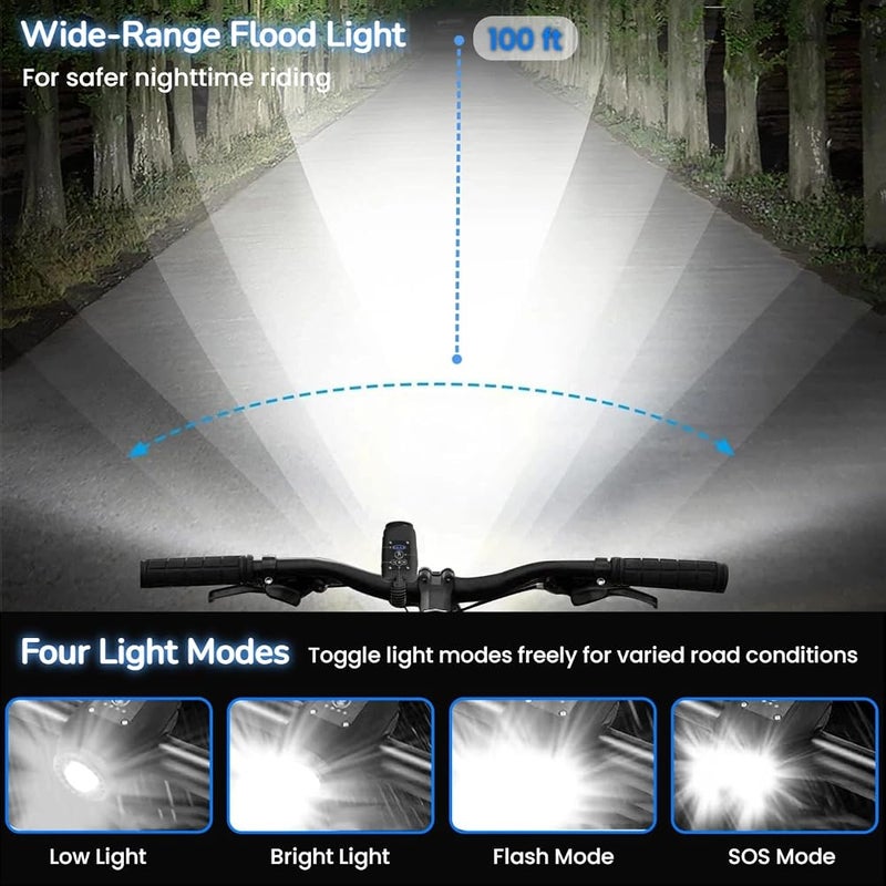 VJK Electric Bike Horn, Bike Light 2 in 1, Large Range Floodlight, IPX5 Waterproof, 110 dB, USB Rechargeable, Bicycle Headlight with Bell for Kids Boys Adults Mountain Bike Scooter - Image 3