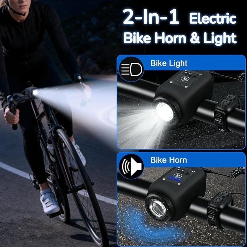 VJK Electric Bike Horn, Bike Light 2 in 1, Large Range Floodlight, IPX5 Waterproof, 110 dB, USB Rechargeable, Bicycle Headlight with Bell for Kids Boys Adults Mountain Bike Scooter - Image 2