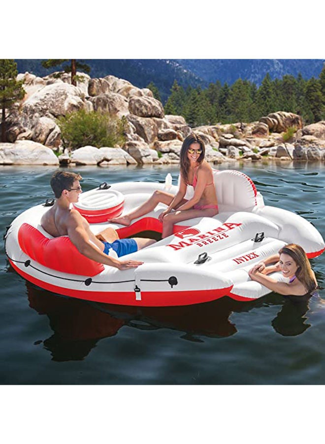 INTEX Large Inflatable Marina Breeze Island Lake Raft With Built-In Cooler Pool Floats - White/Red 259x221x58cm - Image 3