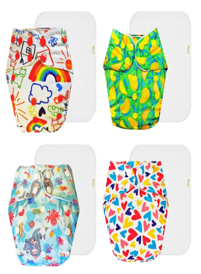 حفاضات قماشية فاخرة من دمبلدو مع حشوة قطنية (عبوة من 4) | مضادة للحساسية | مانعة للتسرب | سهلة التنظيف | مثالية للأطفال الصغار | من 3 أشهر إلى 3 سنوات | للجنسين - Image 1