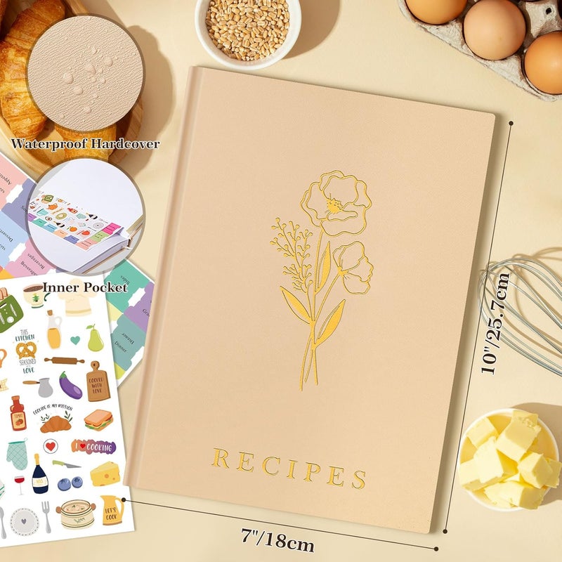 Lanpn Blank Recipe Book Cookbook to Write in Your Own Recipes, B5 Leather Cover Waterproof Empty Cooking Journal for 70 Recipes, Recipe Notebook with Stickers to Organize Your Family Recipes, Oat - Image 2