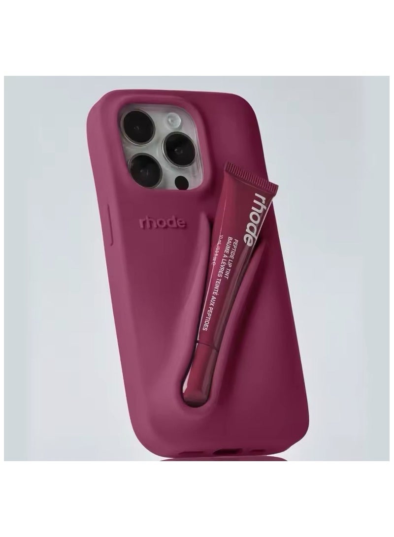rhode Lip Gloss Phone Case with Lip Tint, For iPhone Case Liquid Silicone Camera Protection Lipstick Lip Glaze Phone Case for iPhone 11 ( Raspberry) - Image 1