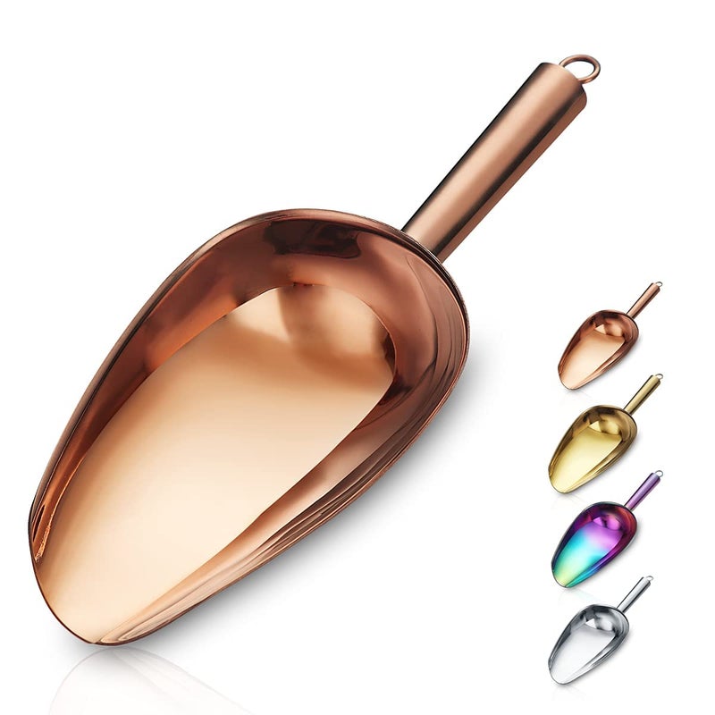 Berglander Stainless Steel Rose Gold Ice Scoop 6 OZ, Titanium Copper Plating Metal Ice Scooper For Ice Maker Multipurpose For Candy Wedding Kitchen Bar Party Pet Animal Dog Food Scoop Beach Shovel - Image 1