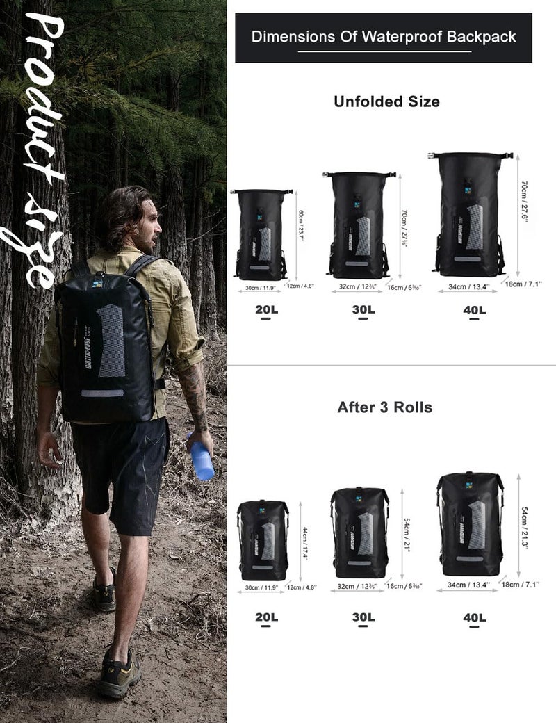 IDRYBAG Waterproof Backpack Dry Bag 20L/30L/40L, Floating Dry Backpack Waterproof for Men, Dry Sack Waterproof Bag for Kayak - Image 4