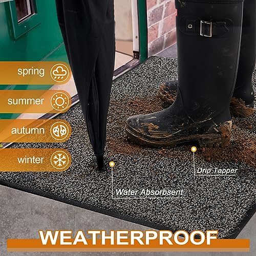 Mibao Front Door Mat, Dirt Trapper Welcome Mat for Outdoor Indoor, Non-Slip Waterproof Doormat, Durable Machine Washable Low Profile Entry Rug for Back Door Outside Patio Porch, 32" x 20", Grey - Image 3