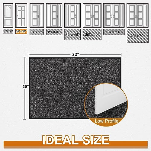 Mibao Front Door Mat, Dirt Trapper Welcome Mat for Outdoor Indoor, Non-Slip Waterproof Doormat, Durable Machine Washable Low Profile Entry Rug for Back Door Outside Patio Porch, 32" x 20", Grey - Image 2