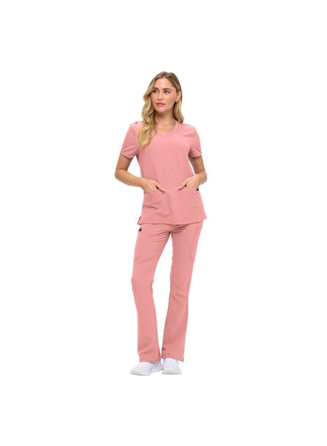 MONARCH UNIFORMS طقم سكراب نسائي ناعم وقابل للتمدد مع تسعة جيوب - قمة على شكل V وسروال بخصر مرتفع - موف - M - Image 2