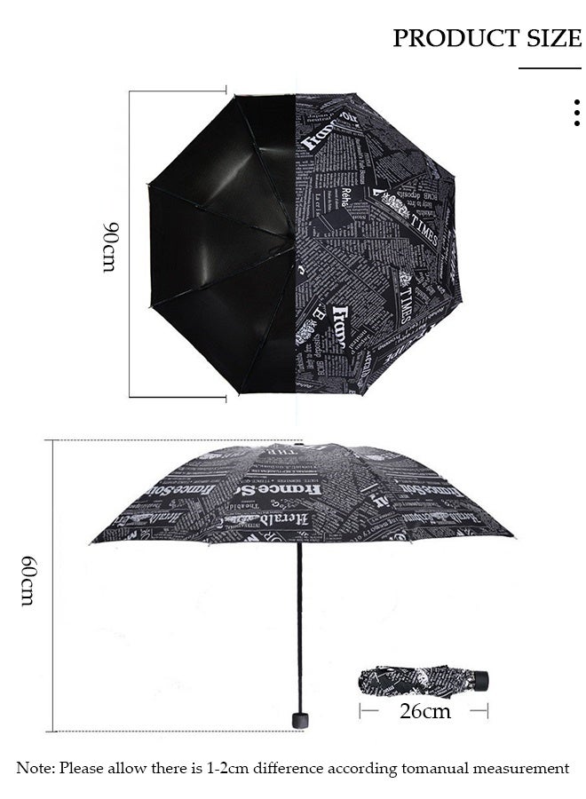 DUNISO Newspaper Print Sun Protection Umbrella,UPF 50+,Travel Umbrella UV Protection Sun 99%,Sunscreen Sun Umbrella Women's Sun and Rain dual-use Folding umbrella Automatic Open - Image 2