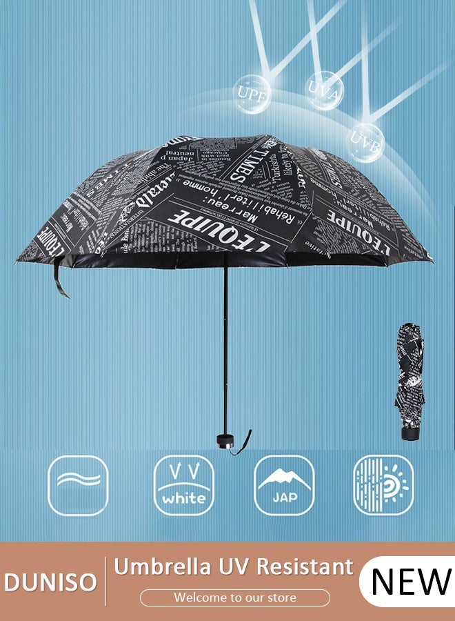DUNISO Newspaper Print Sun Protection Umbrella,UPF 50+,Travel Umbrella UV Protection Sun 99%,Sunscreen Sun Umbrella Women's Sun and Rain dual-use Folding umbrella Automatic Open - Image 1
