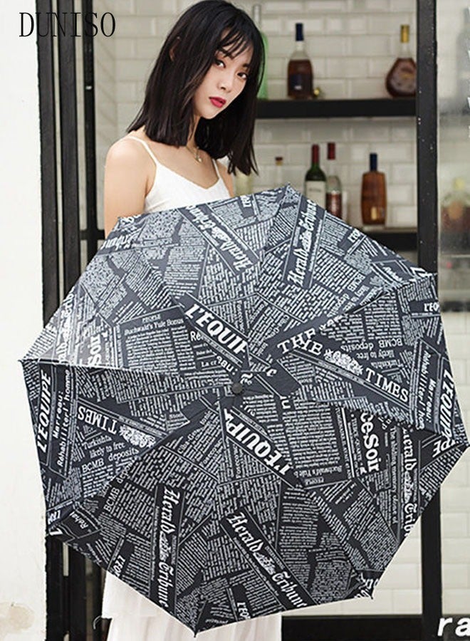 Newspaper Print Sun Protection Umbrella,UPF 50+,Travel Umbrella UV Protection Sun 99%,Sunscreen Sun Umbrella Women's Sun and Rain dual-use Folding umbrella Automatic Open