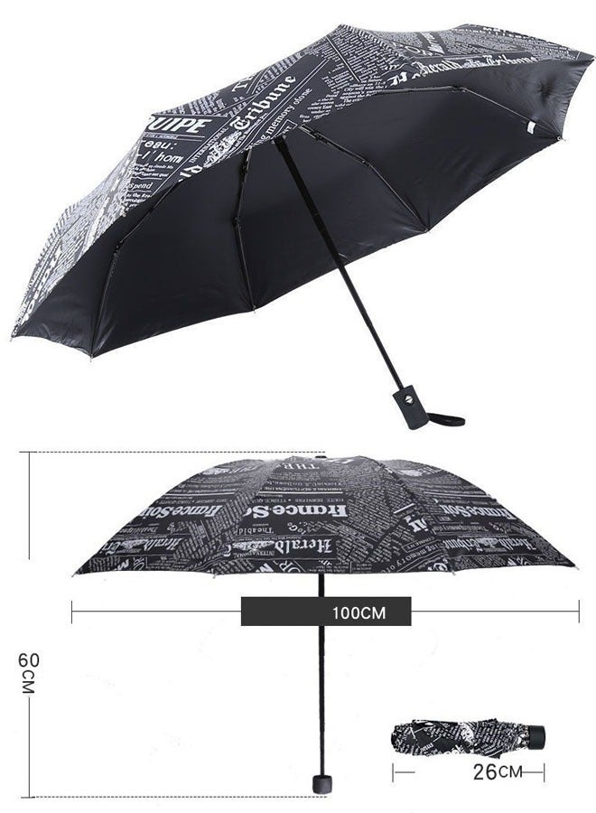 Newspaper Print Sun Protection Umbrella,UPF 50+,Travel Umbrella UV Protection Sun 99%,Sunscreen Sun Umbrella Women's Sun and Rain dual-use Folding umbrella Automatic Open