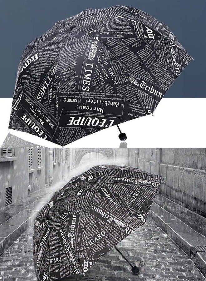 Newspaper Print Sun Protection Umbrella,UPF 50+,Travel Umbrella UV Protection Sun 99%,Sunscreen Sun Umbrella Women's Sun and Rain dual-use Folding umbrella Automatic Open