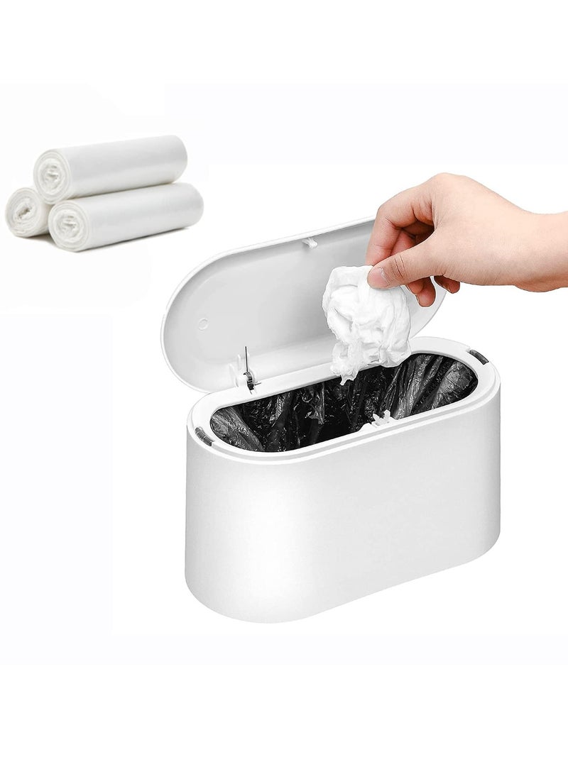 Mini Trash Can with Lid,Small Desk Trash Can,Countertop Mini Garbage Cans,Tiny Waste Basket,White  - Image 1