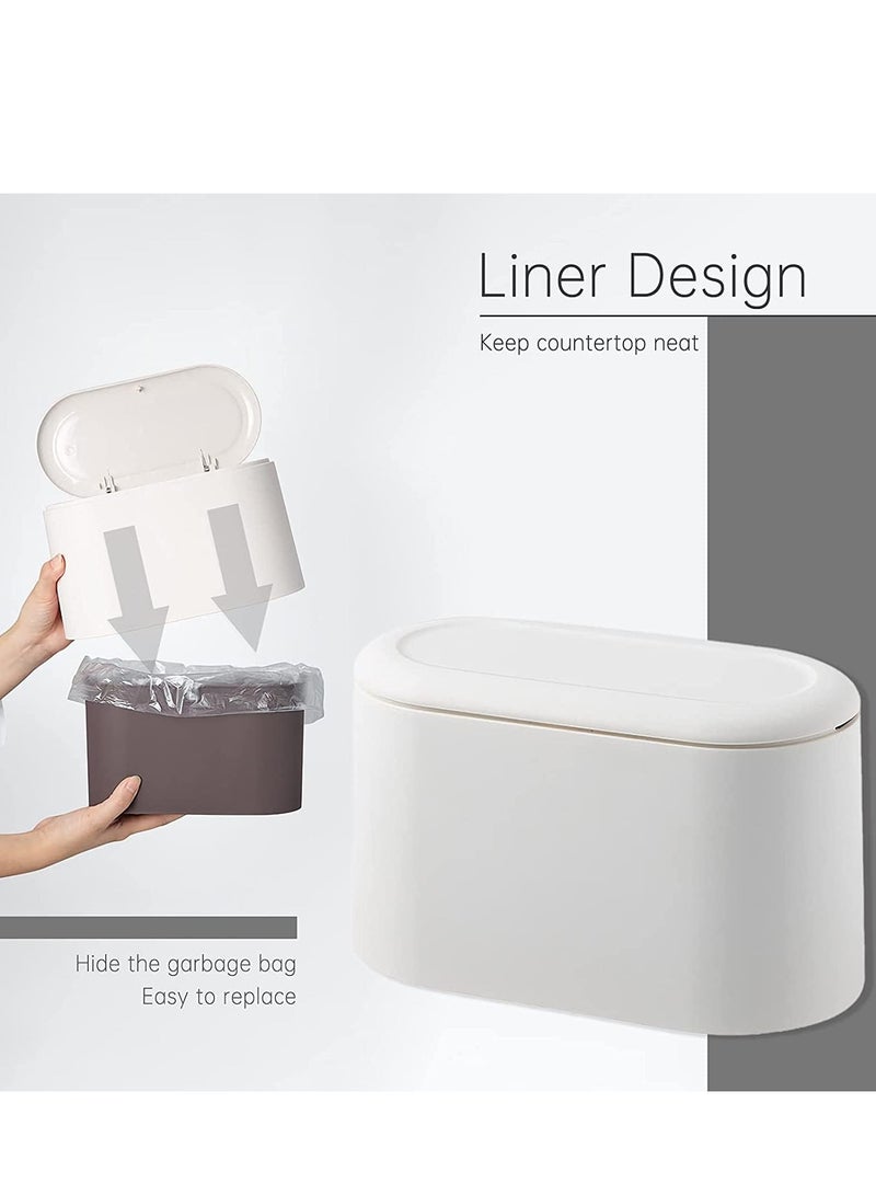 Mini Trash Can with Lid,Small Desk Trash Can,Countertop Mini Garbage Cans,Tiny Waste Basket,White  - Image 2