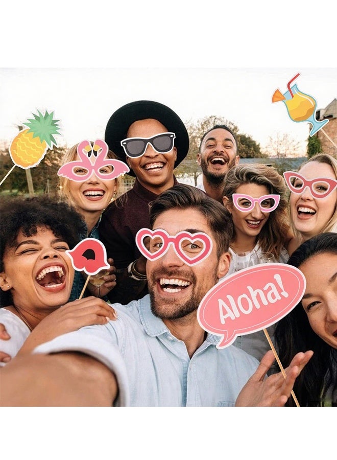 21-Piece Hawaii Beach Style Photo Booth Prop with Stick, Beach Summer Pool Party Decorations, Decorations Funny Selfie Photo Booth Props for Summer Party Birthday - Image 3