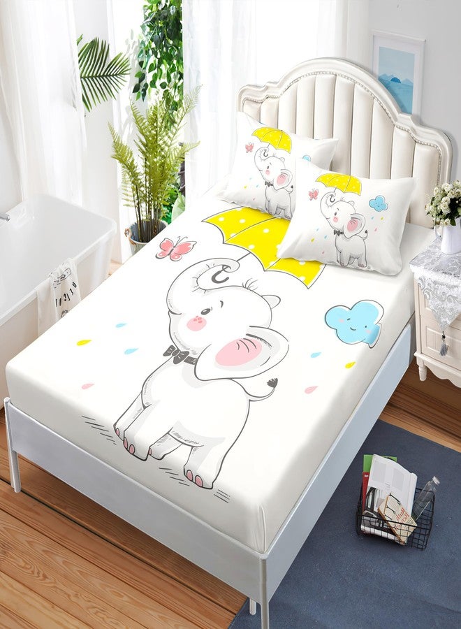 AILONEN Cute Elephant Kids Fitted Sheet Set Twin Size,Rain Funny Elephant Bed Sheet Set for Kids Boys Girls,3 Pieces Print Sheet Set Twin Fitted Sheet with 2 Pillowcases for Room Decor - Image 3