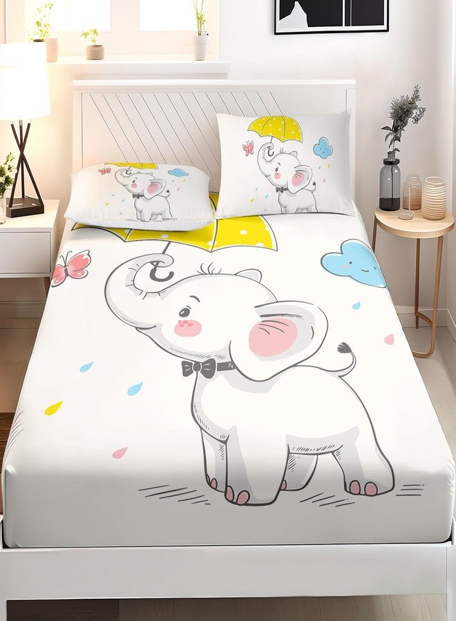 AILONEN Cute Elephant Kids Fitted Sheet Set Twin Size,Rain Funny Elephant Bed Sheet Set for Kids Boys Girls,3 Pieces Print Sheet Set Twin Fitted Sheet with 2 Pillowcases for Room Decor - Image 2
