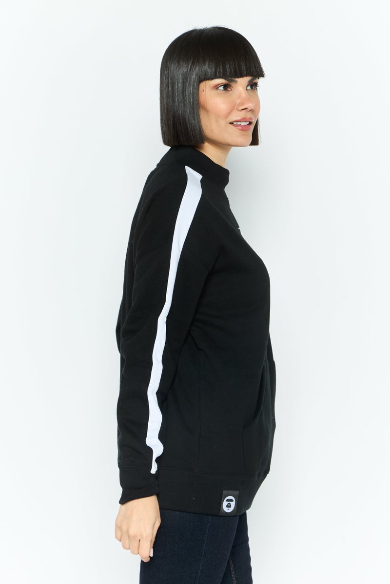 Aape By A Bathing Ape Women Mock Neck Embroidered Print Long Sleeves Sweatshirt, Black - Image 2