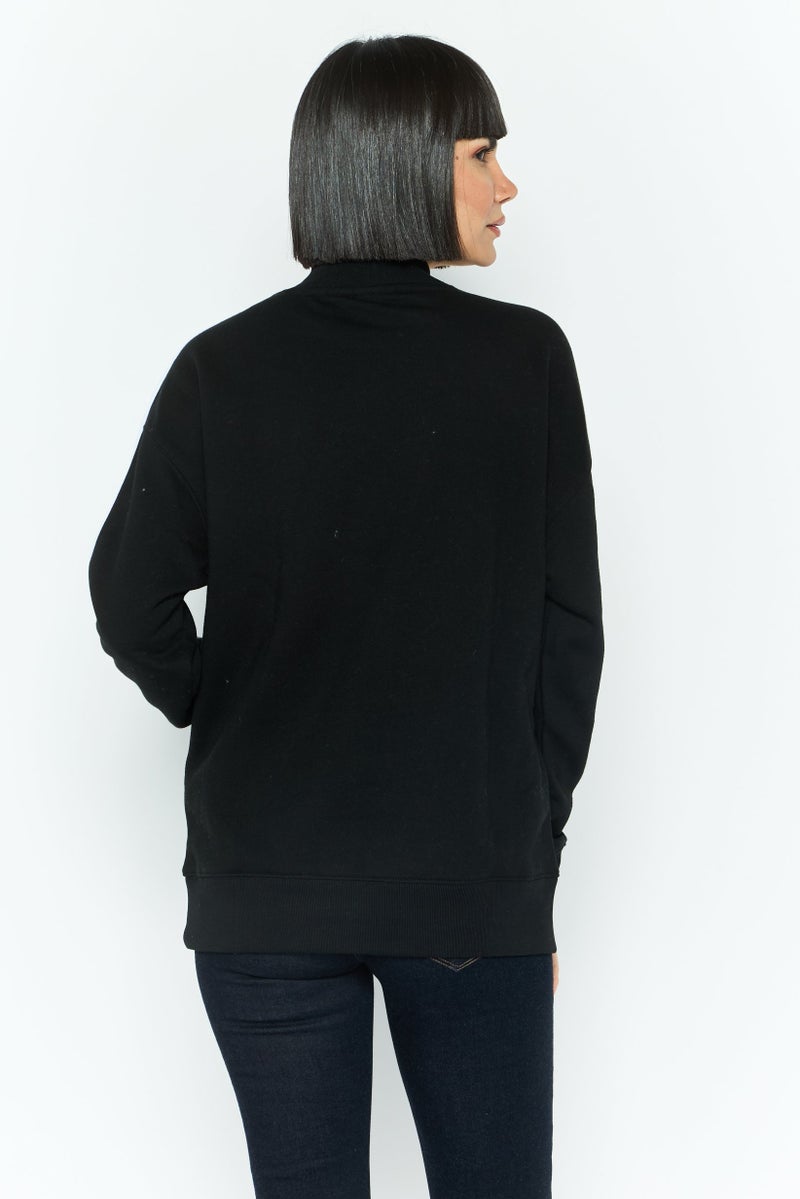 Aape By A Bathing Ape Women Mock Neck Embroidered Print Long Sleeves Sweatshirt, Black - Image 4