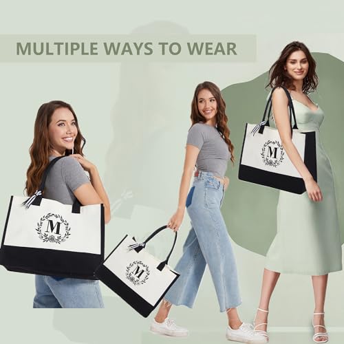 BeeGreen Personalized Tote Bag Monogram Embroidery Birthday Gift Baskets Empty Cute Initial Bag for Womens Teacher Bride Bridesmaid Female Coworkers Large Canvas Totes for Beach Work Wedding T - Image 5