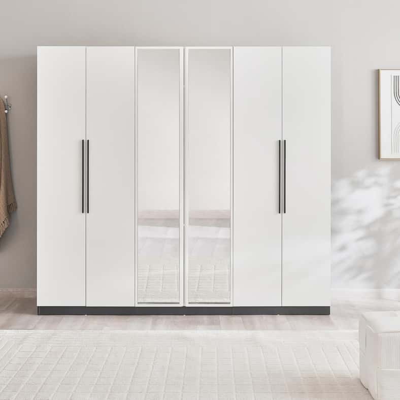 Pan Home خزانة ملابس 6 أبواب باللونين الأبيض والأسود - Image 3