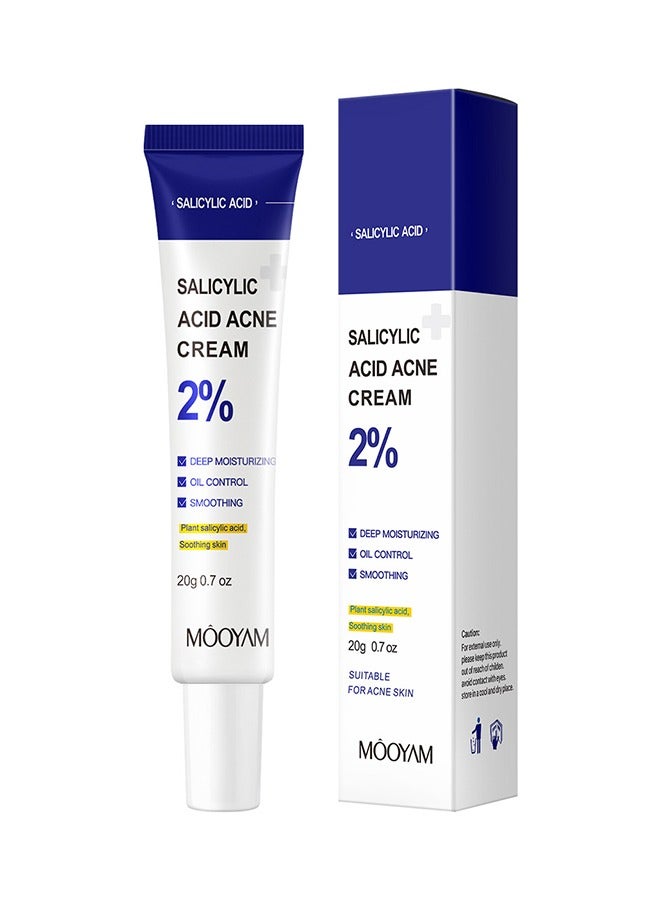 MOOYAM Salicylic Acid Acne Cream, Deep Moisturizing Oil Control Smoothing Acne Cream with 2% Salicylic Acid, Soothing Cream for Acne Skin Hydrating Oil Control Pore Tightening Acne Cream, 20g  - Image 1