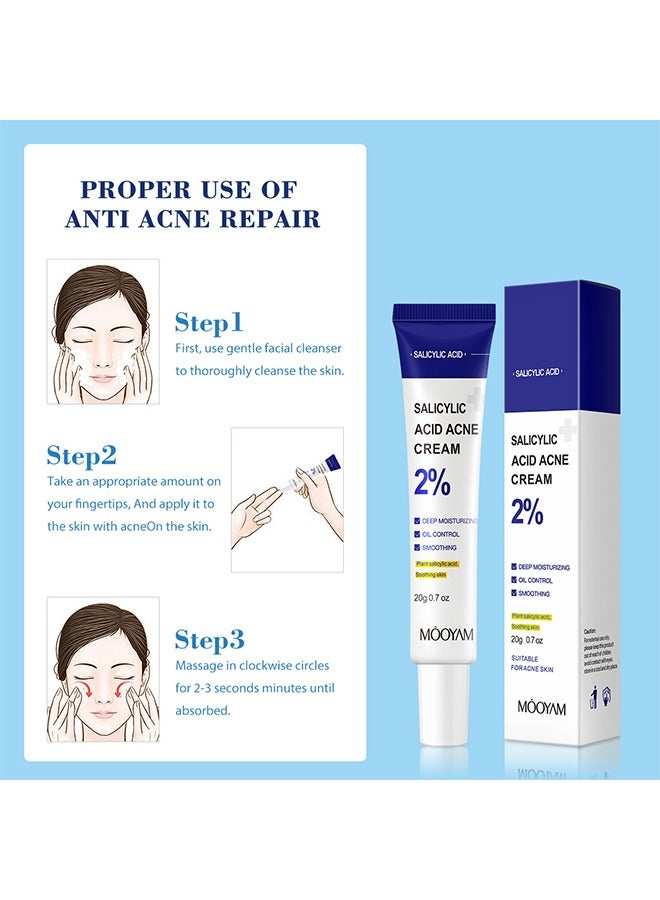 MOOYAM Salicylic Acid Acne Cream, Deep Moisturizing Oil Control Smoothing Acne Cream with 2% Salicylic Acid, Soothing Cream for Acne Skin Hydrating Oil Control Pore Tightening Acne Cream, 20g  - Image 4