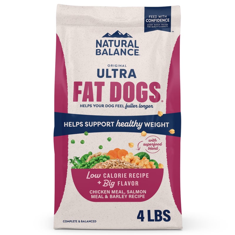 Natural Balance Original Ultra Fat Dogs Chicken Meal, Salmon Meal & Barley Recipe Adult Dry Dog Food, 4 lbs. - Image 1