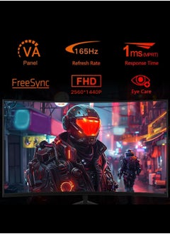 HILUKE 27" Gaming Monitor, 2K QHD 2560x1440, 165Hz 1ms, Adaptive-Sync, Height Adjustable, Eye Care, DisplayPort, HDMI, Compatible Wall Mountable Installs-Black  - Image 3