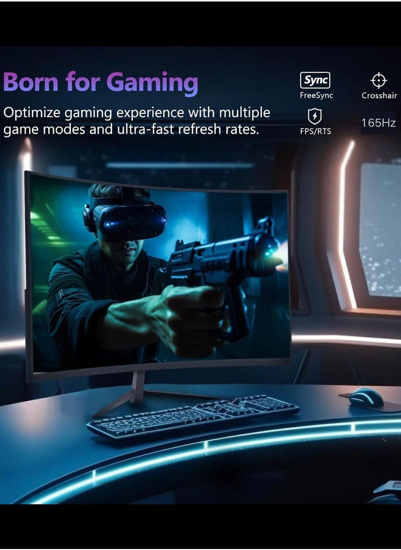 HILUKE - 27" Gaming Monitor, 2K QHD 2560x1440, 165Hz 1ms, Adaptive-Sync, Height Adjustable, Eye Care, DisplayPort, HDMI, Compatible Wall Mountable Installs-Black - Image 1
